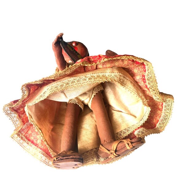 VINTAGE Handmade Mexican Folk Art Paper Mache Fabric Leather Collector Doll 10" - Picture 3 of 6